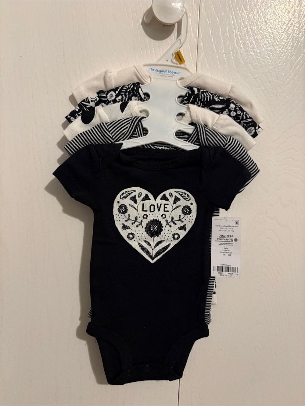 Carter's Black and White 'Love' Heart Graphic Baby One-Piece Set